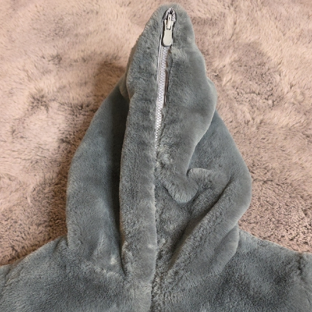 SAVE THE DUCK reversible Faux Fur Puffer Jacket hood- Grayish blue Laila - Picture 13 of 15